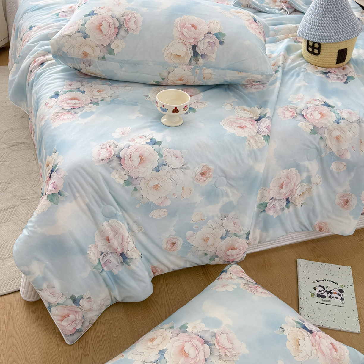 91家纺网 家纺一手货源 找家纺 默忆 2026新款凉感丝印花大豆纤维夏被空调被夏凉被 轻风细语