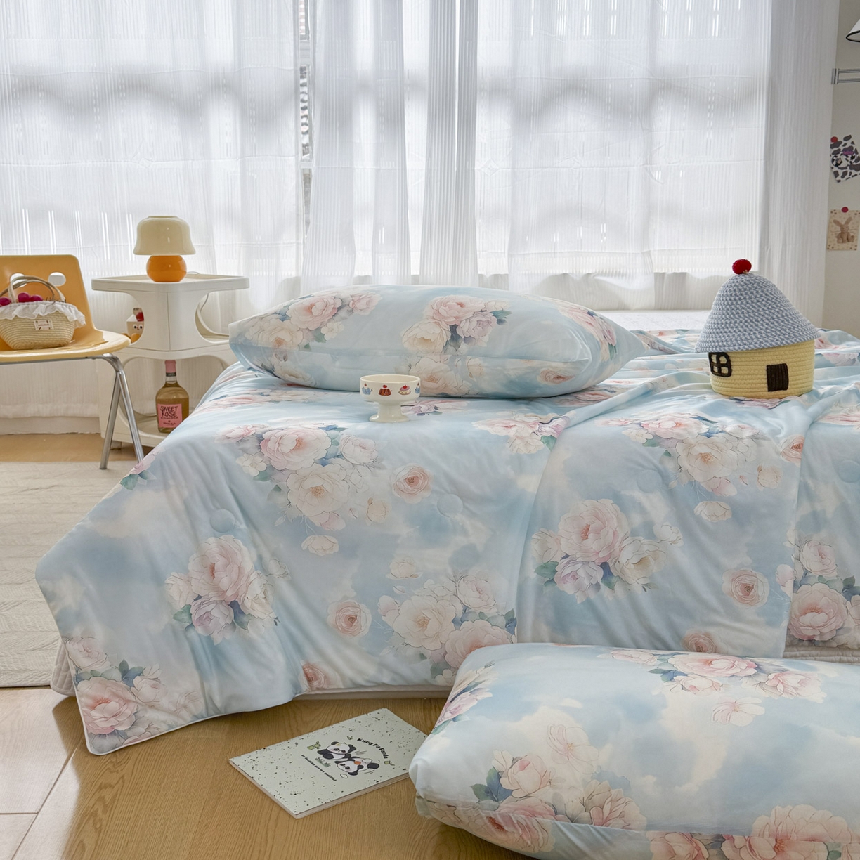 91家纺网 家纺一手货源 找家纺 默忆 2026新款凉感丝印花大豆纤维夏被空调被夏凉被 轻风细语