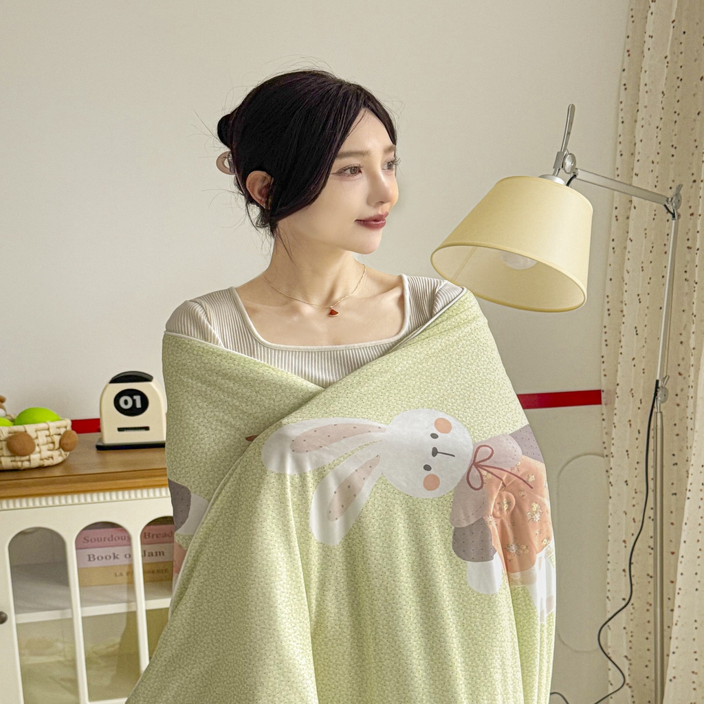 91家纺网 家纺一手货源 找家纺 默忆 2026新款凉感丝印花大豆纤维夏被空调被夏凉被 兔公主