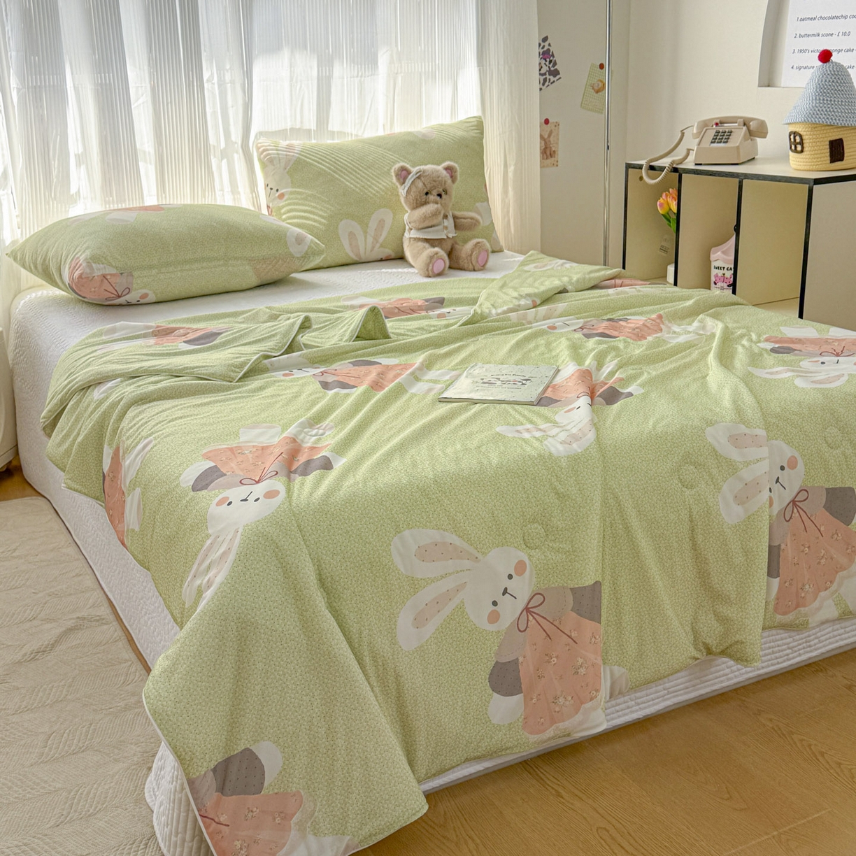 91家纺网 家纺一手货源 找家纺 默忆 2026新款凉感丝印花大豆纤维夏被空调被夏凉被 兔公主