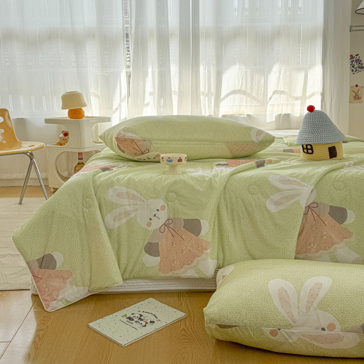 91家纺网 家纺一手货源 找家纺 默忆 2026新款凉感丝印花大豆纤维夏被空调被夏凉被 兔公主