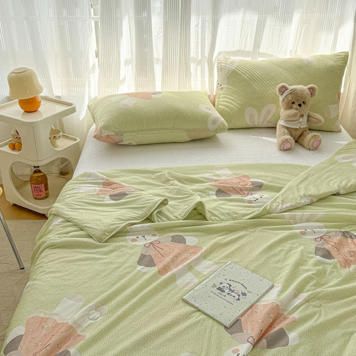 91家纺网 家纺一手货源 找家纺 默忆 2026新款凉感丝印花大豆纤维夏被空调被夏凉被 兔公主