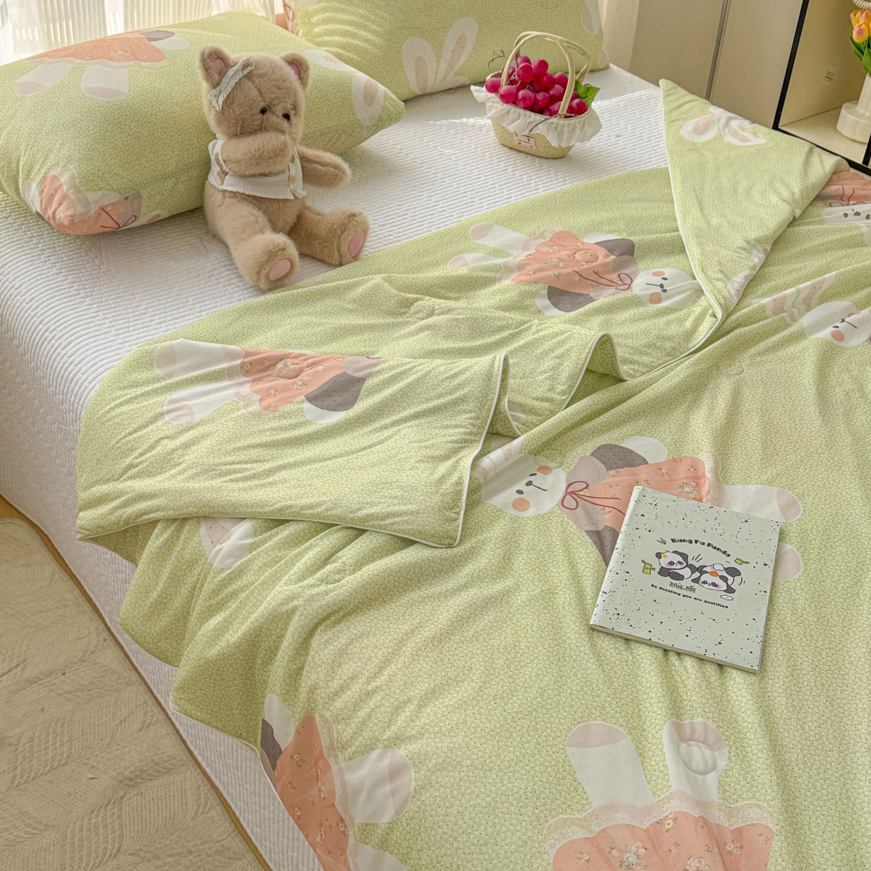 91家纺网 家纺一手货源 找家纺 默忆 2026新款凉感丝印花大豆纤维夏被空调被夏凉被 兔公主