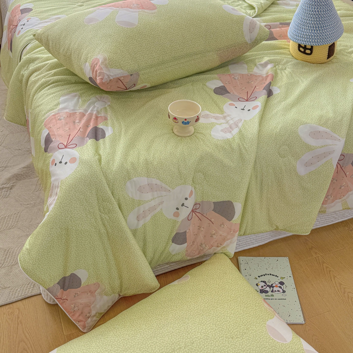 91家纺网 家纺一手货源 找家纺 默忆 2026新款凉感丝印花大豆纤维夏被空调被夏凉被 兔公主