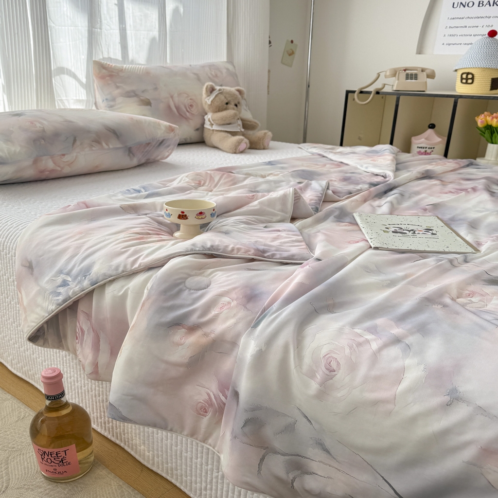 91家纺网 家纺一手货源 找家纺 默忆 2026新款凉感丝印花大豆纤维夏被空调被夏凉被 意境迷人