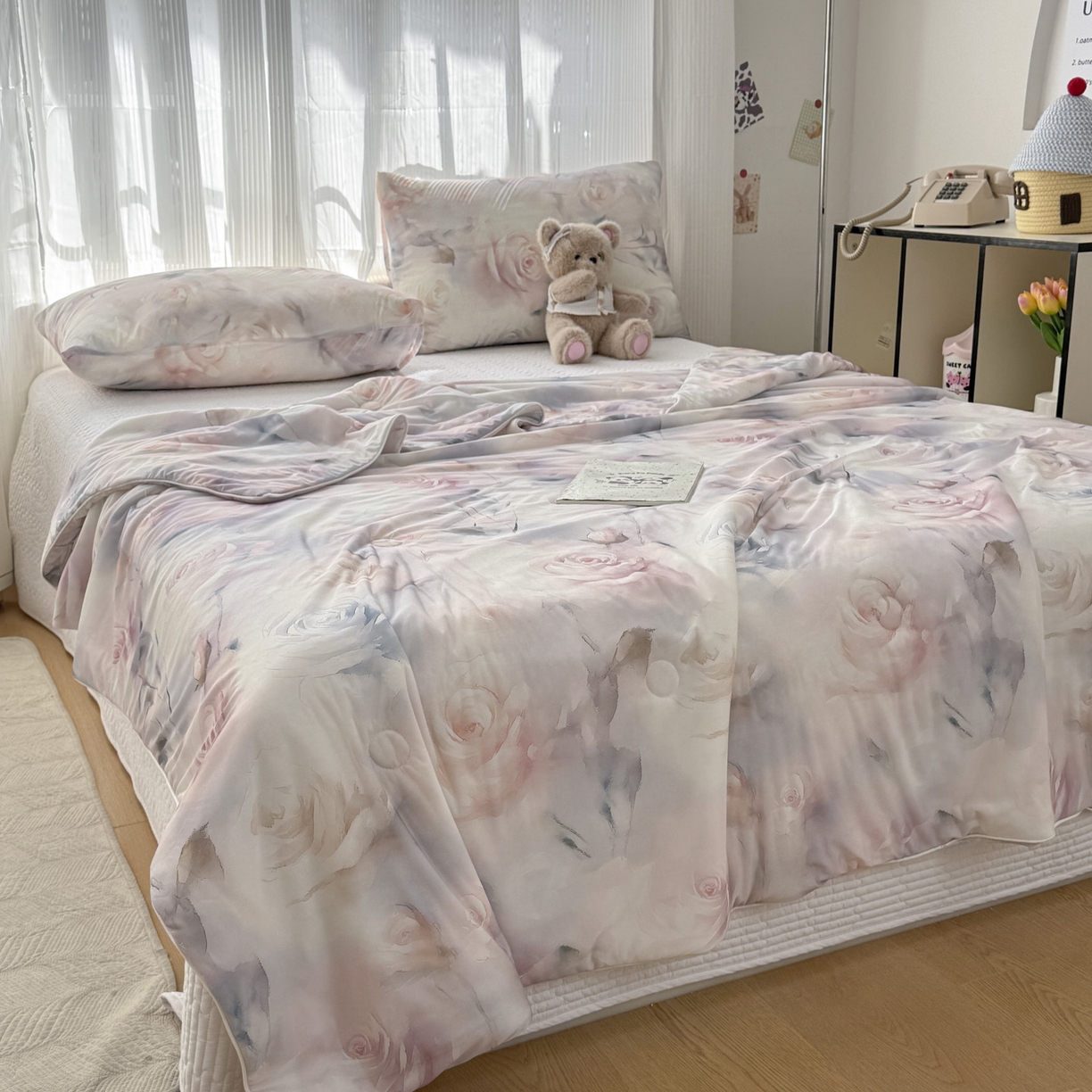 91家纺网 家纺一手货源 找家纺 默忆 2026新款凉感丝印花大豆纤维夏被空调被夏凉被 意境迷人