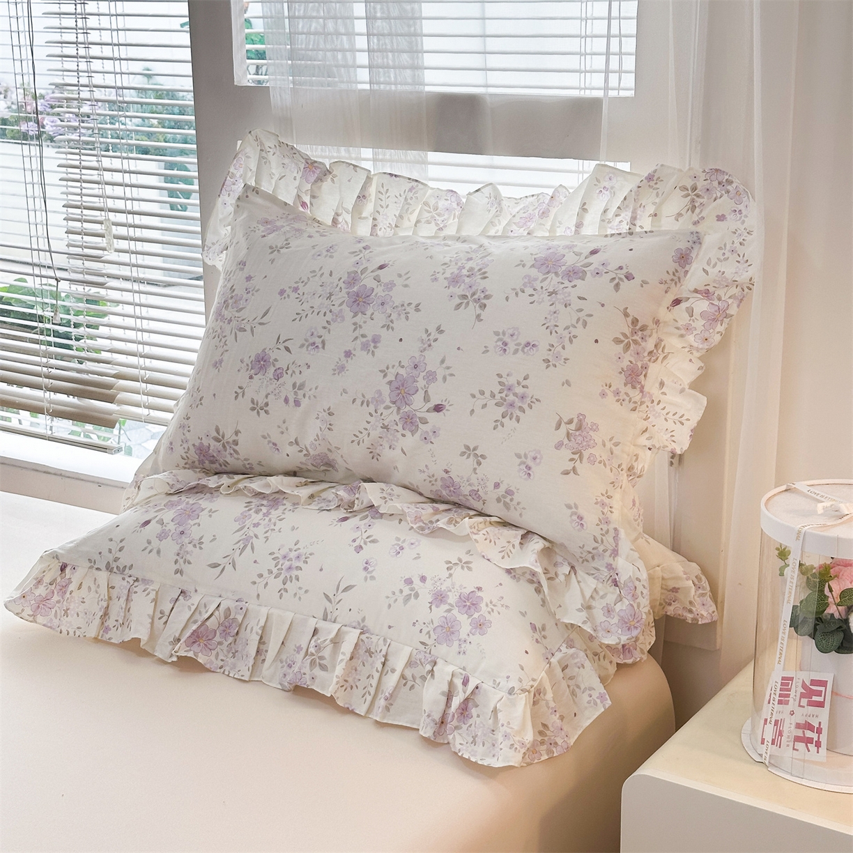 91家纺网 家纺一手货源 找家纺 忘忧草 2026新款全棉纯棉印花精致花边枕套单枕套 枕套单件 苏林 紫