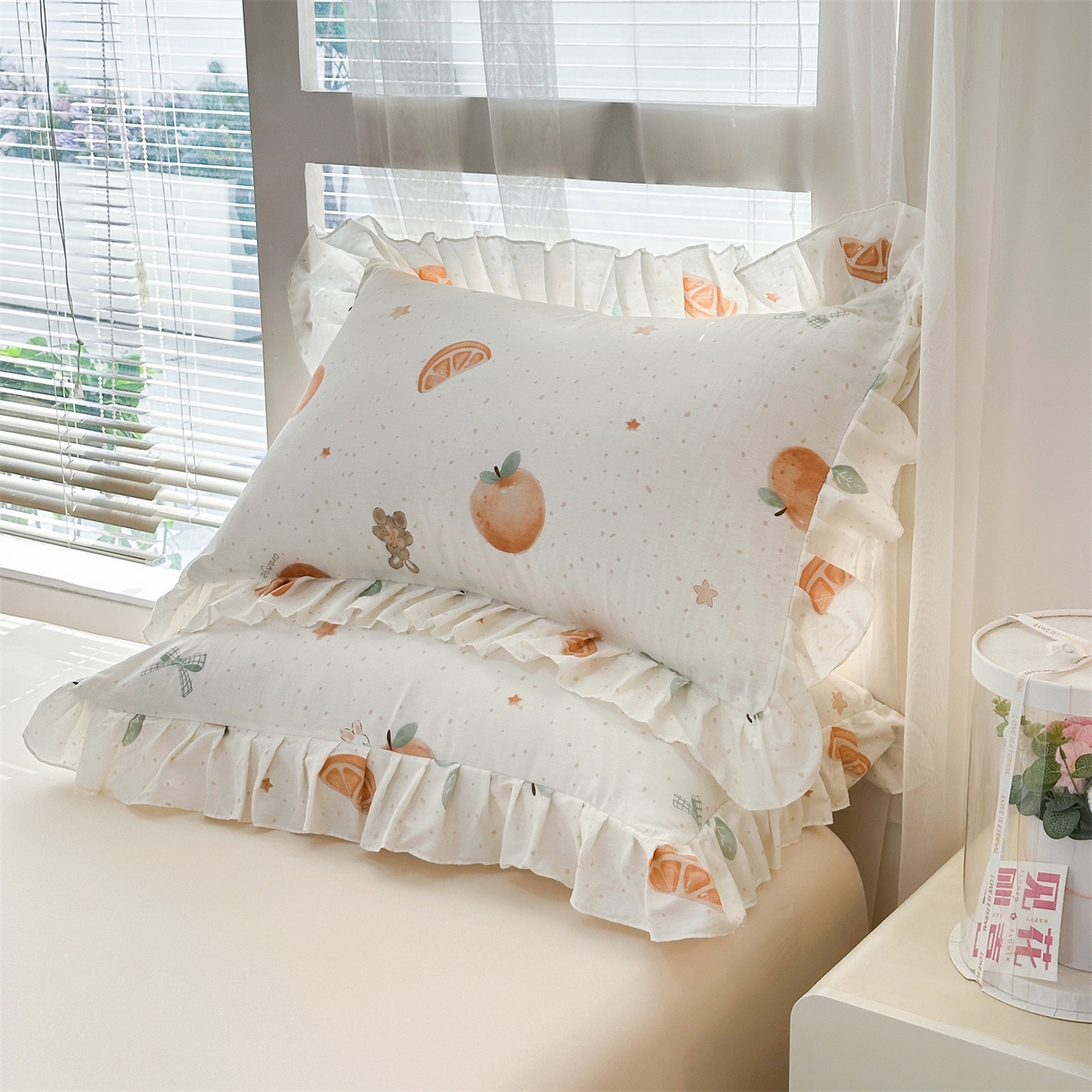 91家纺网 家纺一手货源 找家纺 忘忧草 2026新款全棉纯棉印花精致花边枕套单枕套 枕套单件 甜桔小兔