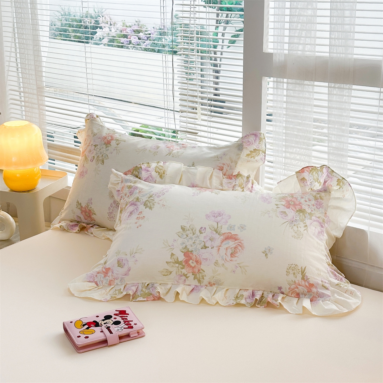 忘忧草 2026新款全棉纯棉印花精致花边枕套单枕套 枕套单件 烟笼蔷薇