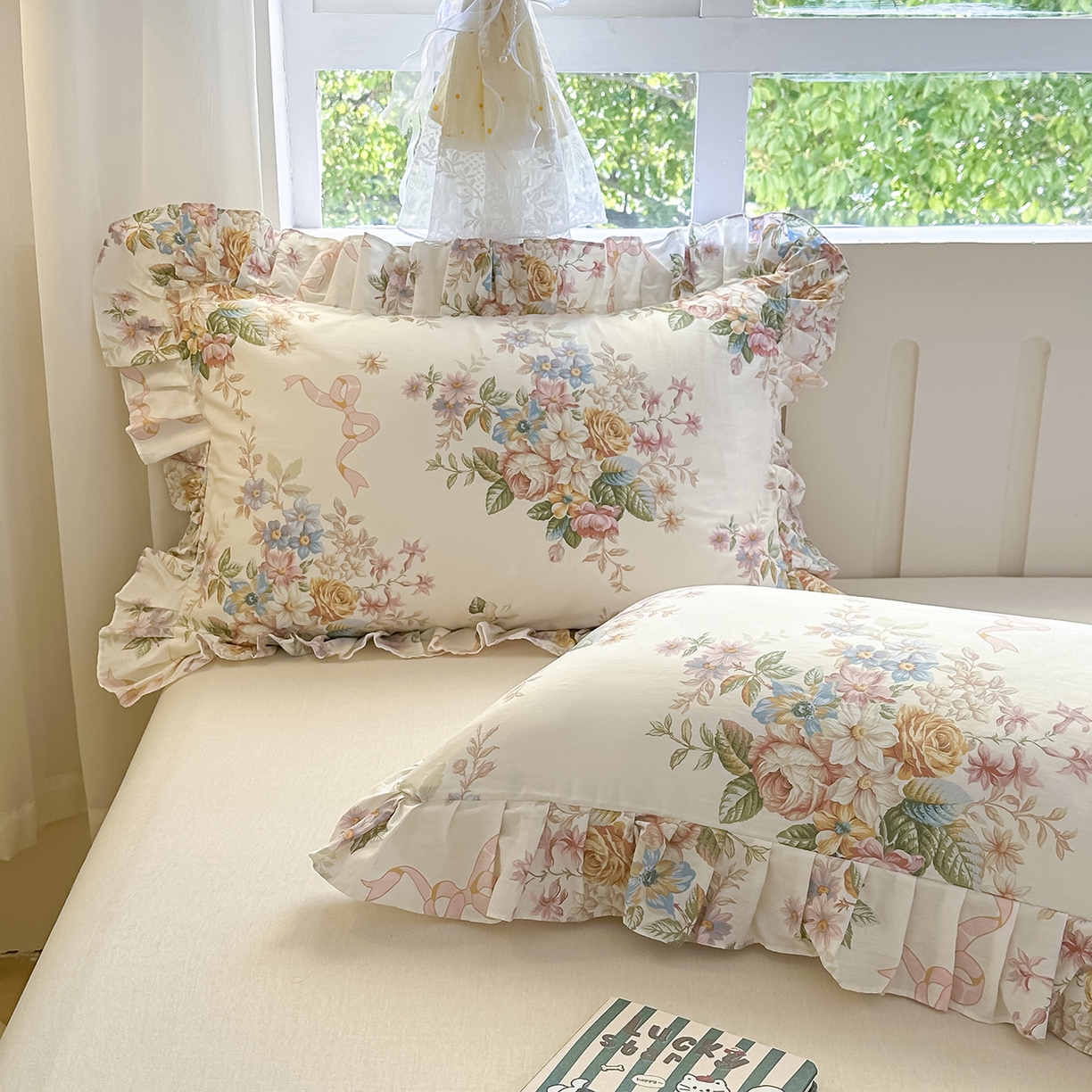 91家纺网 家纺一手货源 找家纺 忘忧草 2026新款全棉纯棉印花精致花边枕套单枕套 枕套单件 花颜悦色