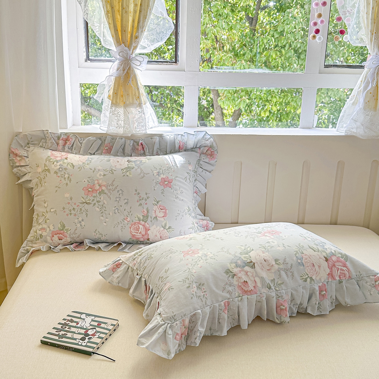 91家纺网 家纺一手货源 找家纺 忘忧草 2026新款全棉纯棉印花精致花边枕套单枕套 枕套单件 华庭庄园-蓝