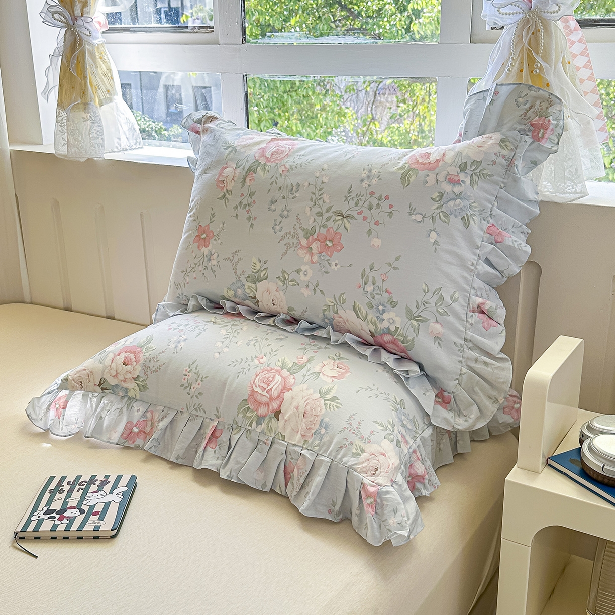 91家纺网 家纺一手货源 找家纺 忘忧草 2026新款全棉纯棉印花精致花边枕套单枕套 枕套单件 华庭庄园-蓝