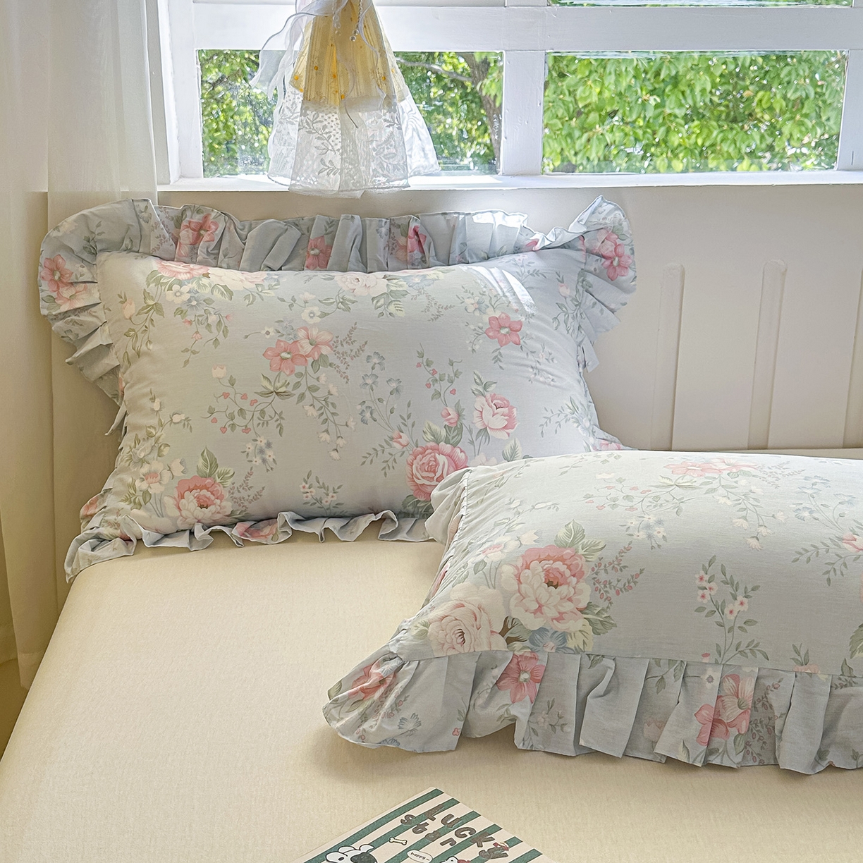 91家纺网 家纺一手货源 找家纺 忘忧草 2026新款全棉纯棉印花精致花边枕套单枕套 枕套单件 华庭庄园-蓝