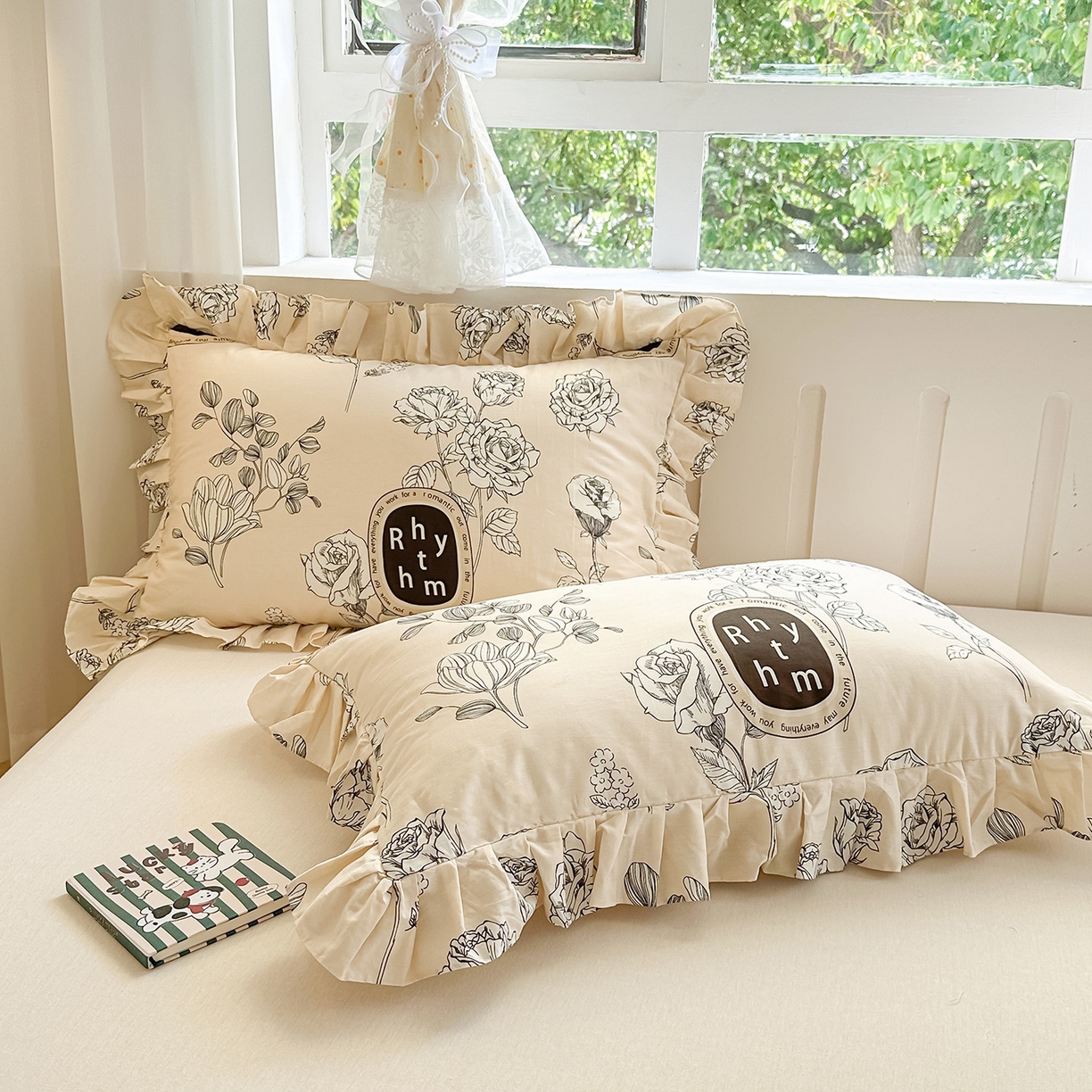 91家纺网 家纺一手货源 找家纺 忘忧草 2026新款全棉纯棉印花精致花边枕套单枕套 枕套单件 宁静花开