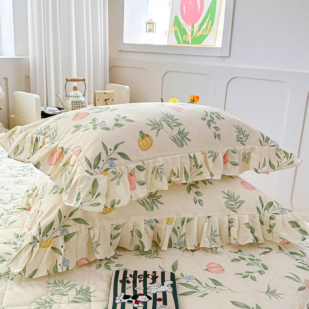 91家纺网 家纺一手货源 找家纺 忘忧草 2026新款全棉纯棉印花精致花边枕套单枕套 枕套单件 轻婉花语