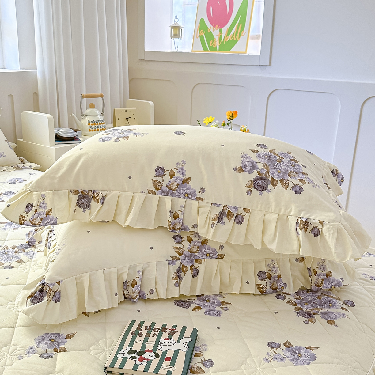 91家纺网 家纺一手货源 找家纺 忘忧草 2026新款全棉纯棉印花精致花边枕套单枕套 枕套单件 婷锦