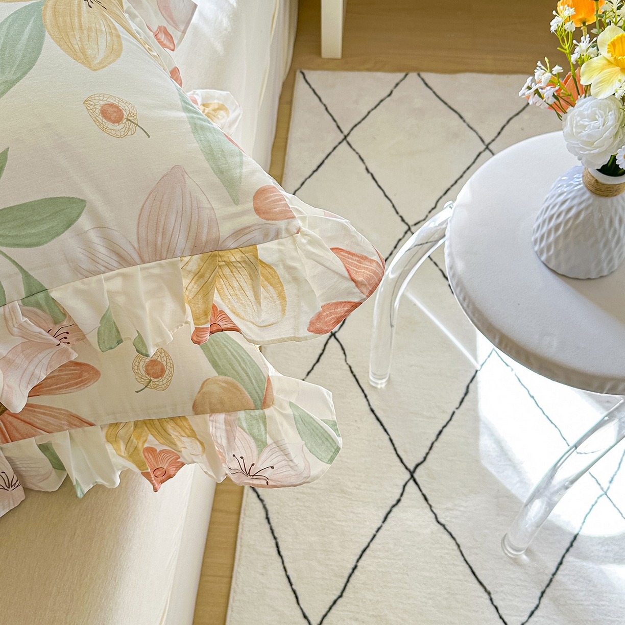 91家纺网 家纺一手货源 找家纺 忘忧草 2026新款全棉纯棉印花精致花边枕套单枕套 枕套单件 云裳花谷