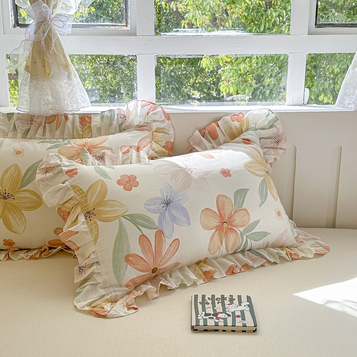 91家纺网 家纺一手货源 找家纺 忘忧草 2026新款全棉纯棉印花精致花边枕套单枕套 枕套单件 云裳花谷