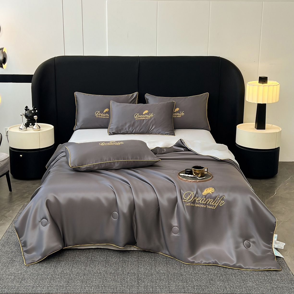 91家纺网 家纺一手货源 找家纺 鑫佰利 2026新款水洗冰丝刺绣夏被夏凉被空调被 苍穹灰拼星灰