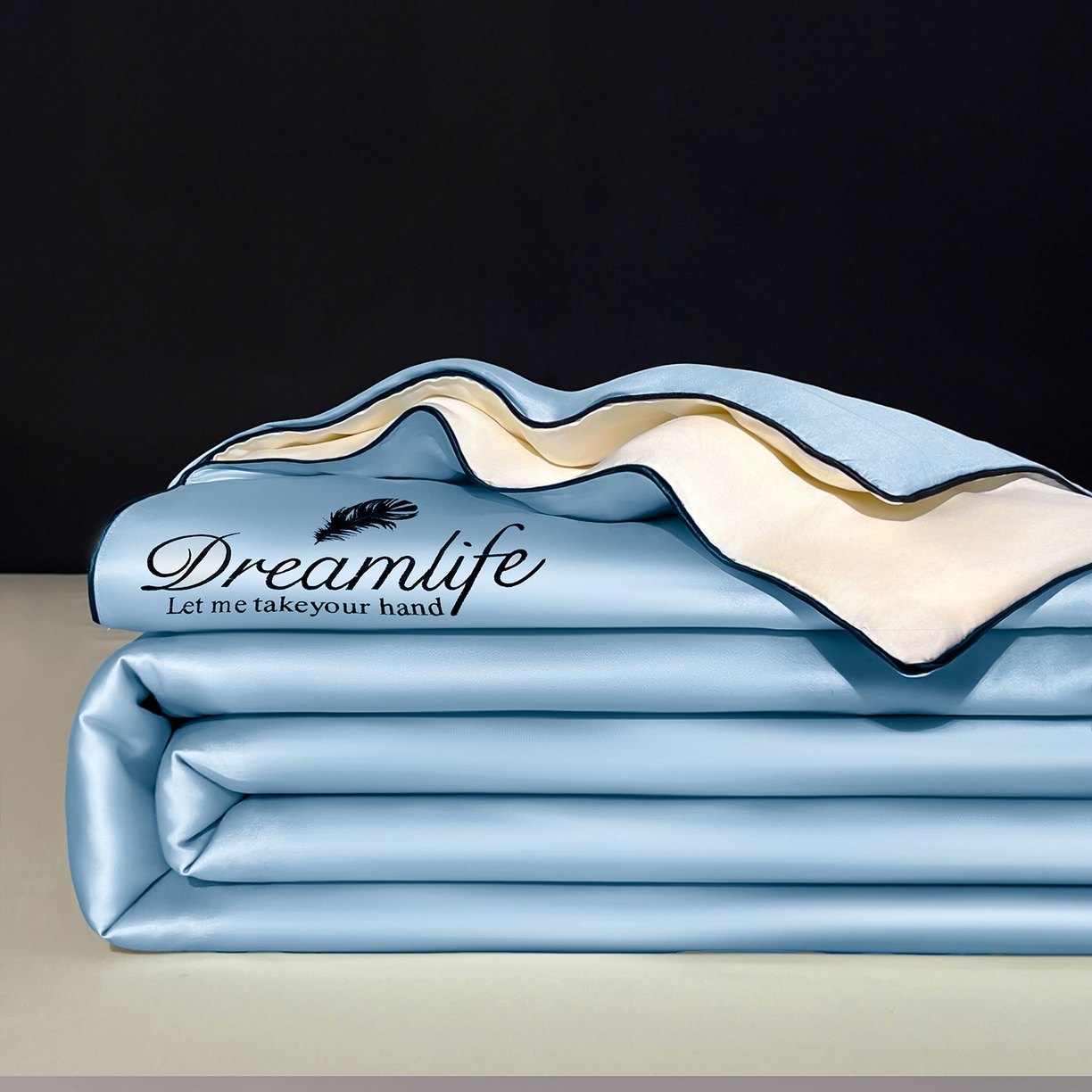 91家纺网 家纺一手货源 找家纺 鑫佰利 2026新款水洗冰丝刺绣夏被夏凉被空调被 天蓝拼米白