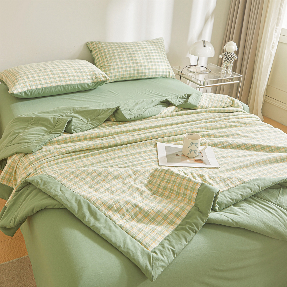 91家纺网 家纺一手货源 找家纺 鑫佰利 2026新款A类水洗棉新疆棉花夏被夏凉被空调被 春彩绿