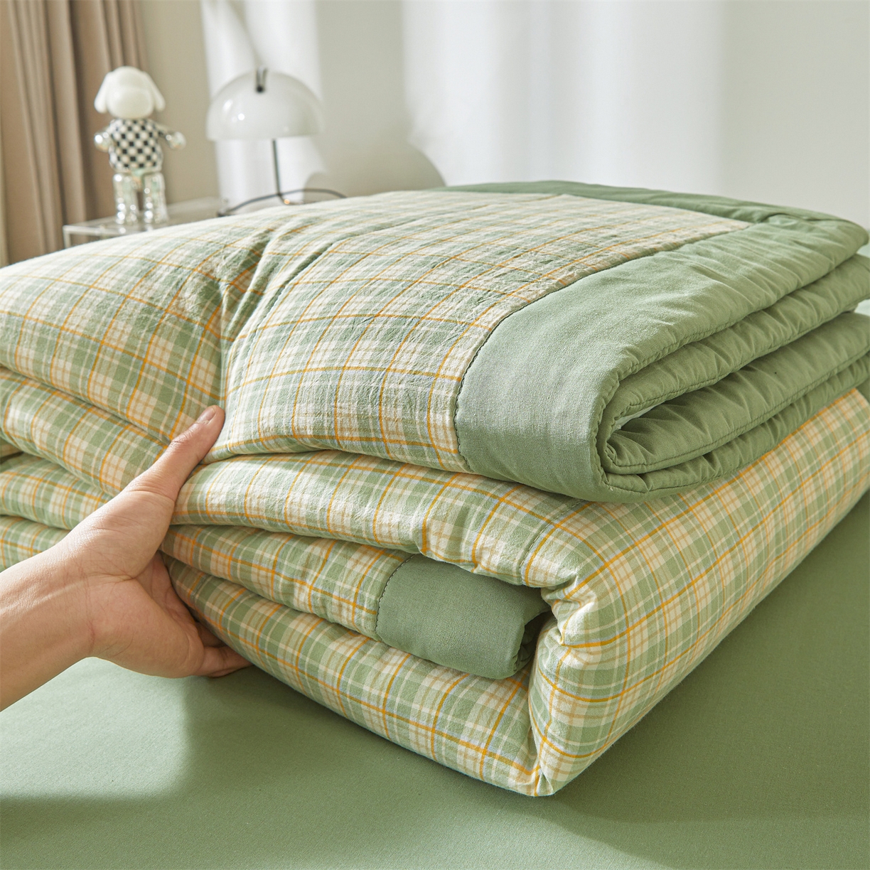 91家纺网 家纺一手货源 找家纺 鑫佰利 2026新款A类水洗棉新疆棉花夏被夏凉被空调被 春彩绿