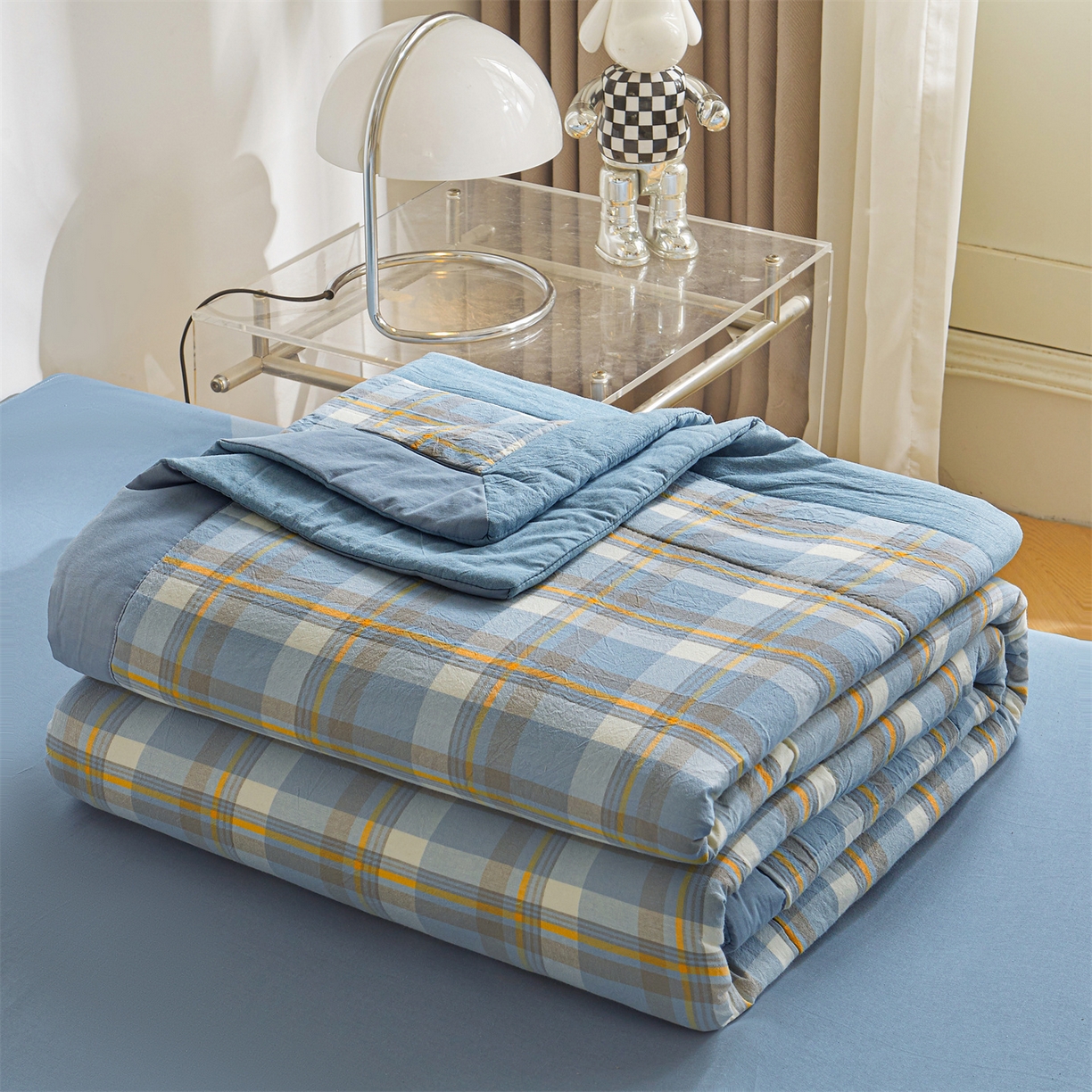 91家纺网 家纺一手货源 找家纺 鑫佰利 2026新款A类水洗棉新疆棉花夏被夏凉被空调被 简兮蓝