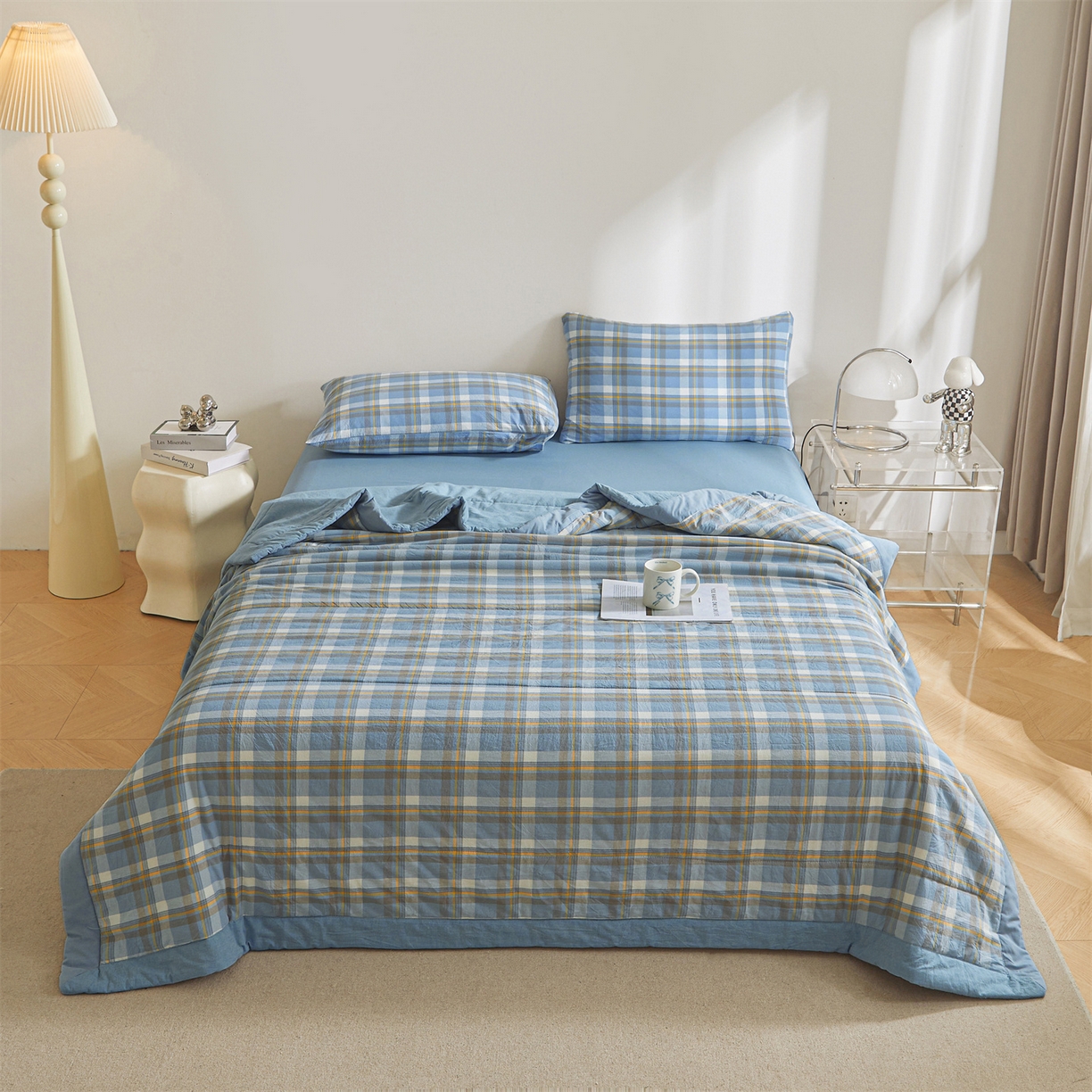 91家纺网 家纺一手货源 找家纺 鑫佰利 2026新款A类水洗棉新疆棉花夏被夏凉被空调被 简兮蓝