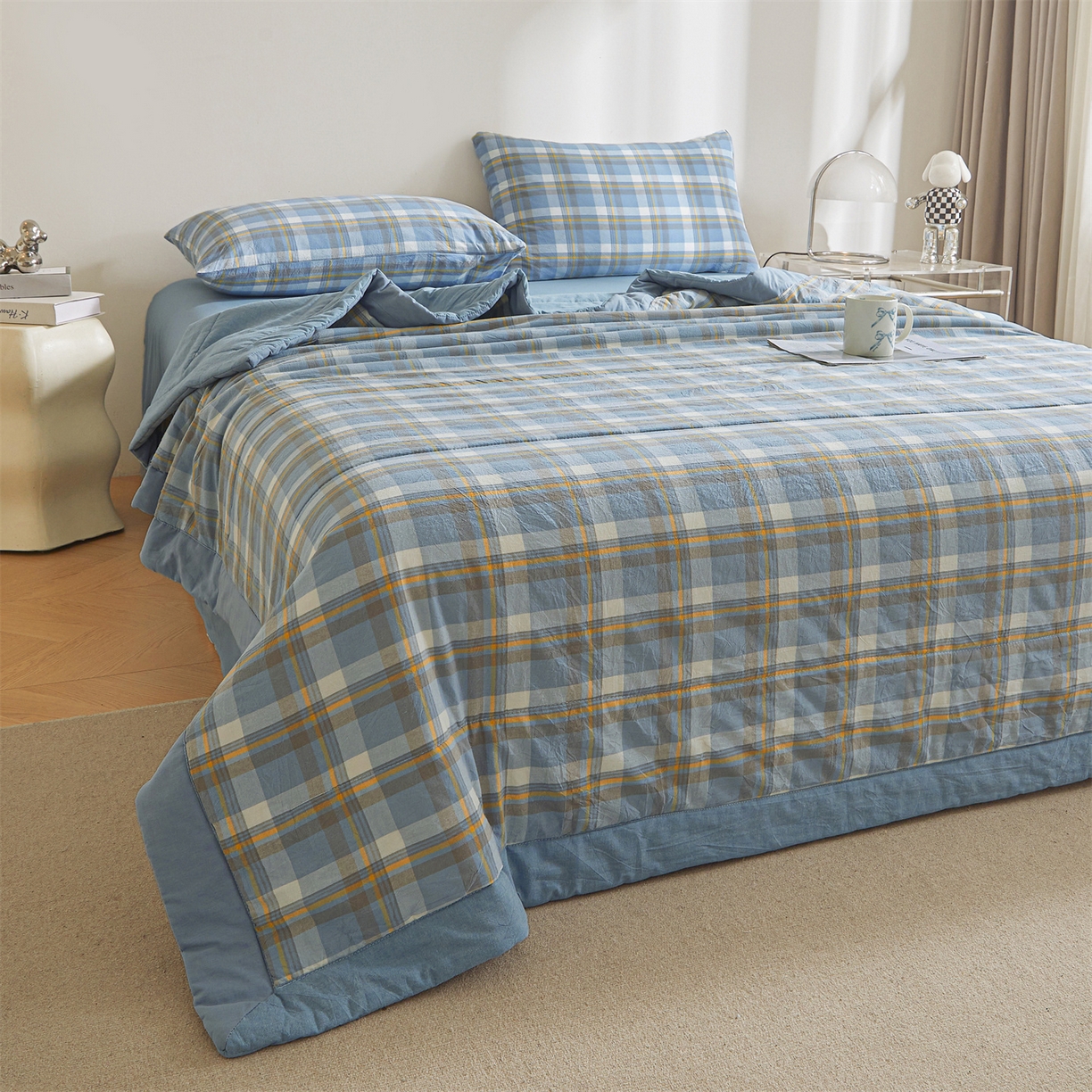 91家纺网 家纺一手货源 找家纺 鑫佰利 2026新款A类水洗棉新疆棉花夏被夏凉被空调被 简兮蓝