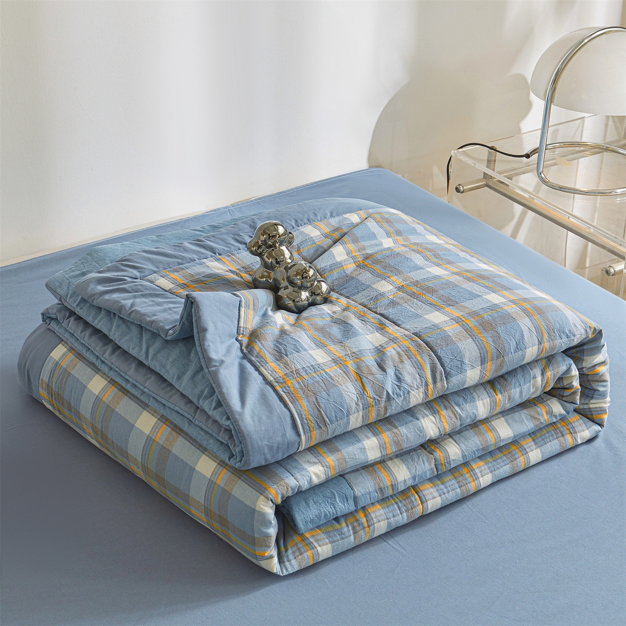 91家纺网 家纺一手货源 找家纺 鑫佰利 2026新款A类水洗棉新疆棉花夏被夏凉被空调被 简兮蓝