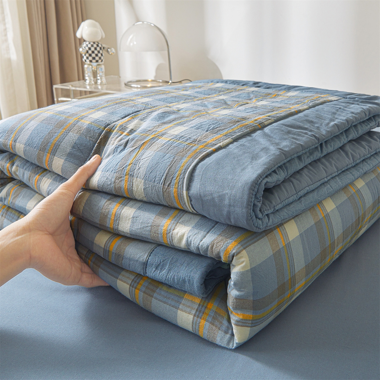 91家纺网 家纺一手货源 找家纺 鑫佰利 2026新款A类水洗棉新疆棉花夏被夏凉被空调被 简兮蓝