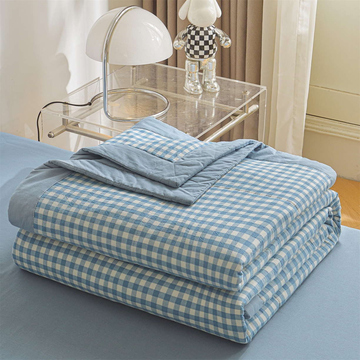 91家纺网 家纺一手货源 找家纺 鑫佰利 2026新款A类水洗棉新疆棉花夏被夏凉被空调被 蓝小格