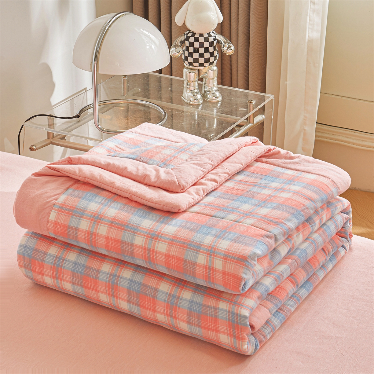 91家纺网 家纺一手货源 找家纺 鑫佰利 2026新款A类水洗棉新疆棉花夏被夏凉被空调被 清新格玉