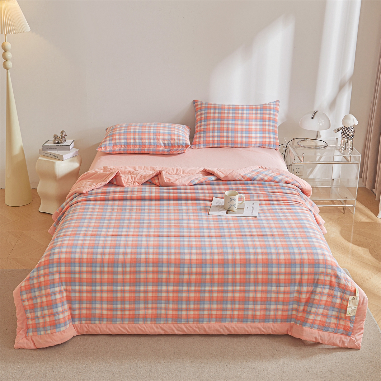 91家纺网 家纺一手货源 找家纺 鑫佰利 2026新款A类水洗棉新疆棉花夏被夏凉被空调被 清新格玉