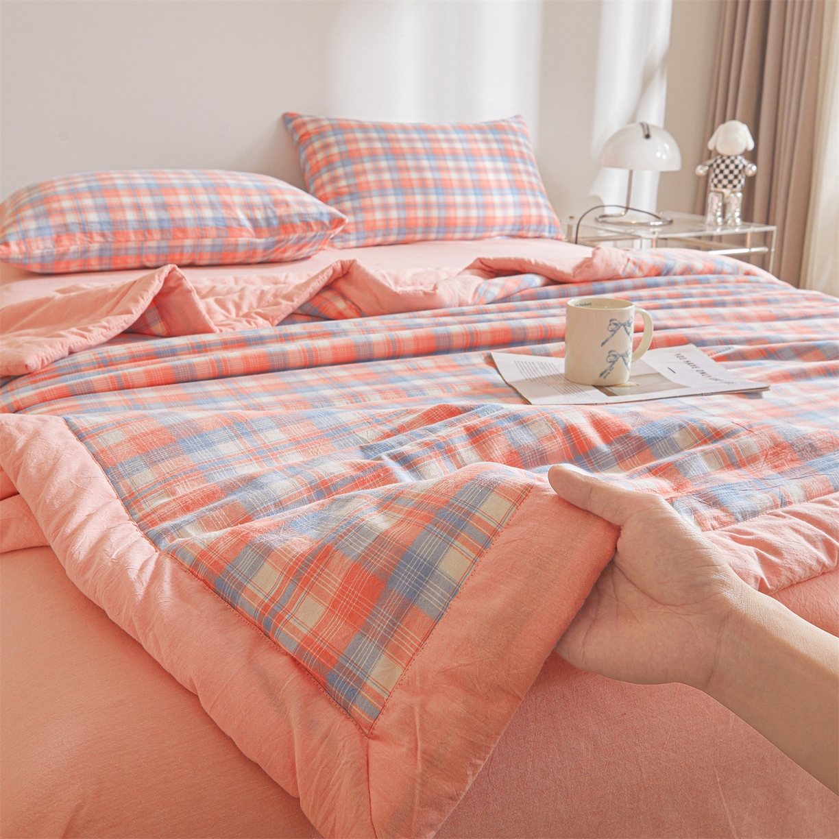 91家纺网 家纺一手货源 找家纺 鑫佰利 2026新款A类水洗棉新疆棉花夏被夏凉被空调被 清新格玉