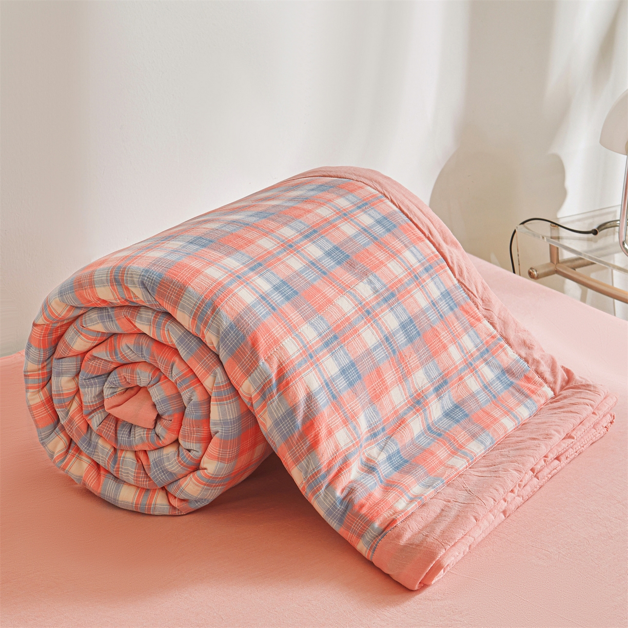 91家纺网 家纺一手货源 找家纺 鑫佰利 2026新款A类水洗棉新疆棉花夏被夏凉被空调被 清新格玉