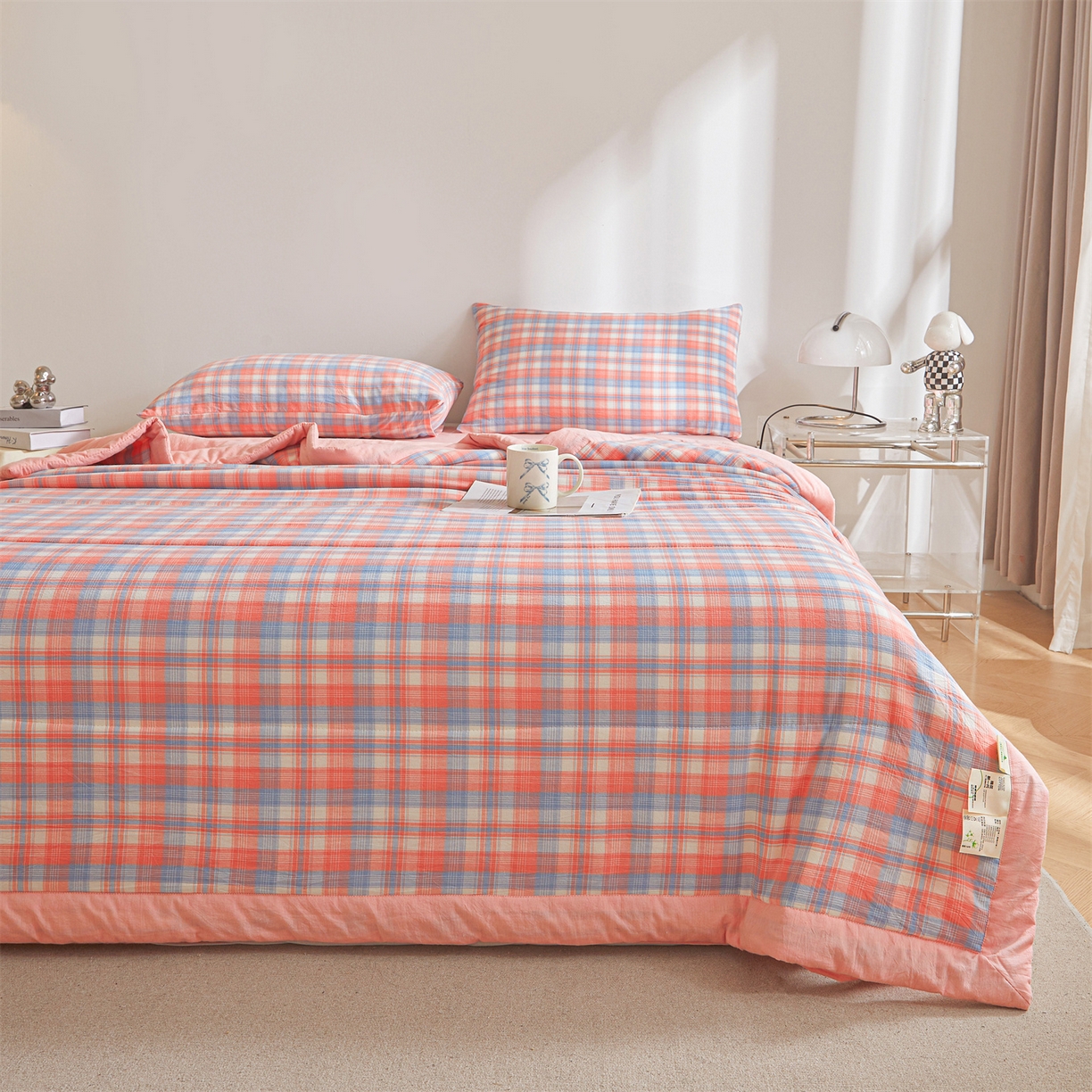 91家纺网 家纺一手货源 找家纺 鑫佰利 2026新款A类水洗棉新疆棉花夏被夏凉被空调被 清新格玉