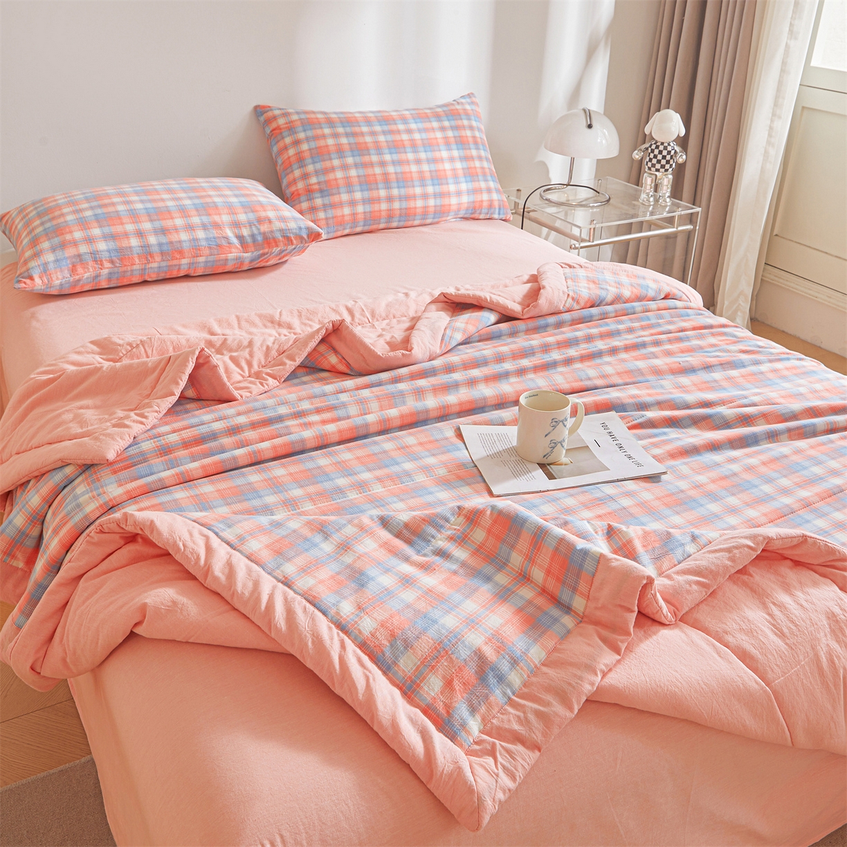 91家纺网 家纺一手货源 找家纺 鑫佰利 2026新款A类水洗棉新疆棉花夏被夏凉被空调被 清新格玉