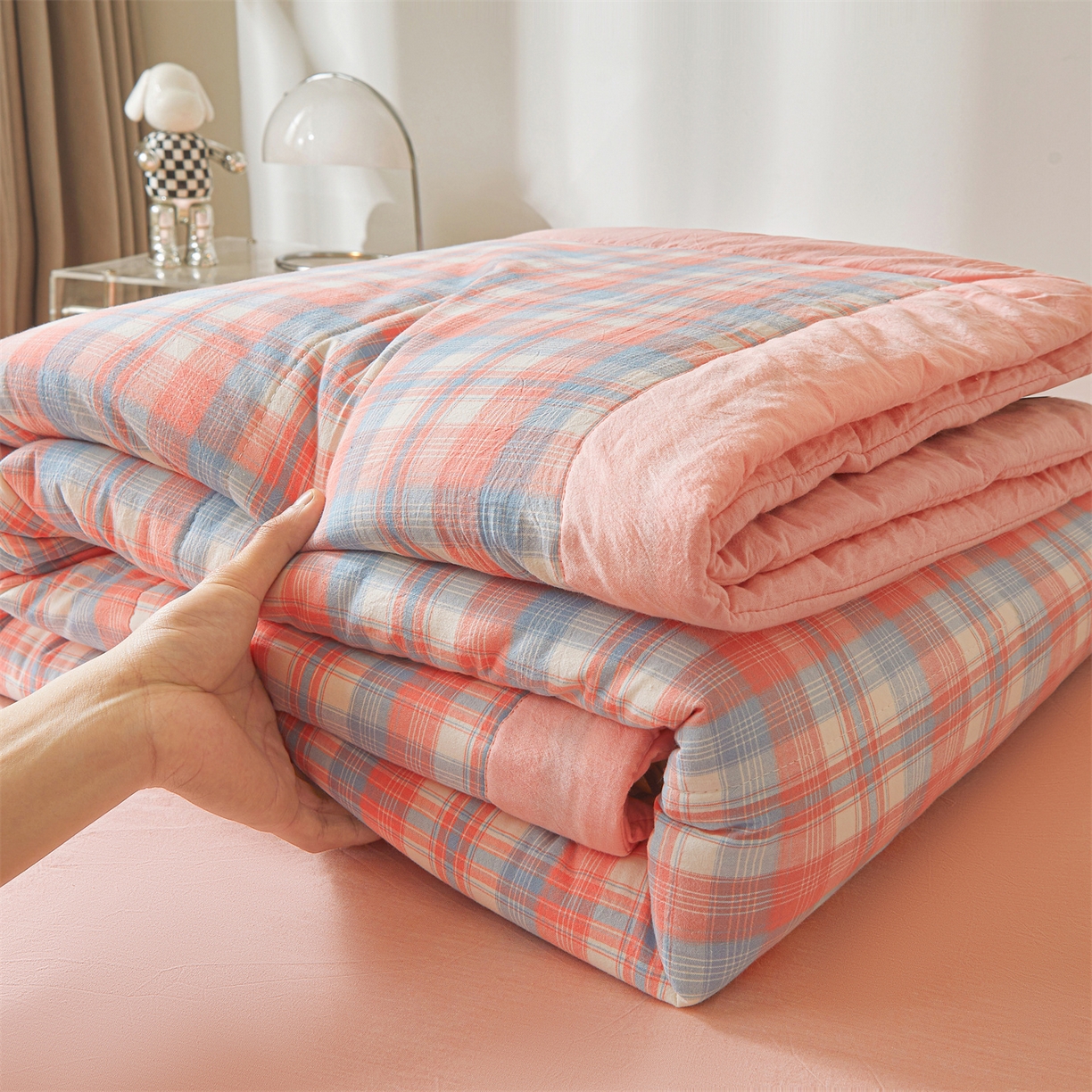 91家纺网 家纺一手货源 找家纺 鑫佰利 2026新款A类水洗棉新疆棉花夏被夏凉被空调被 清新格玉