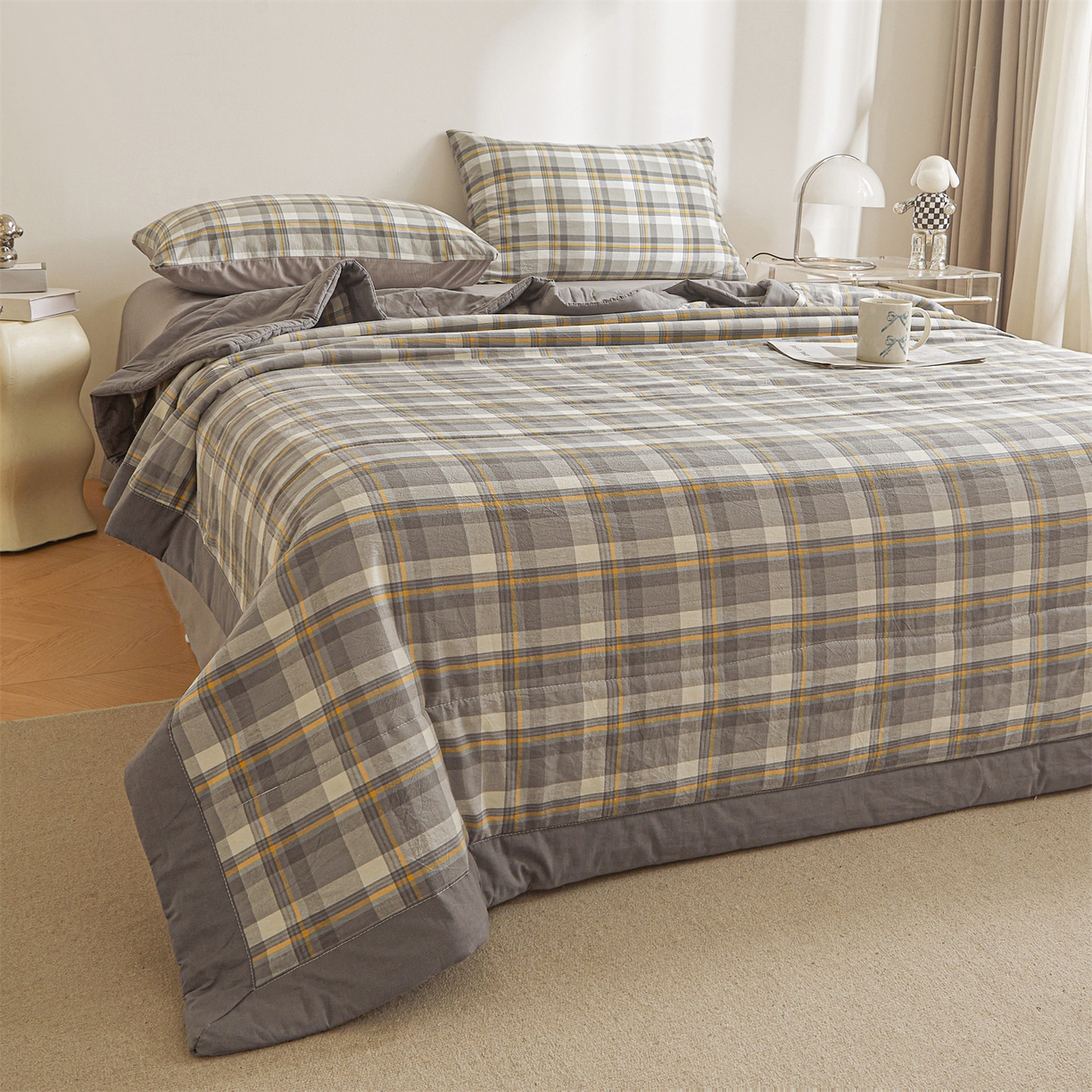 91家纺网 家纺一手货源 找家纺 鑫佰利 2026新款A类水洗棉新疆棉花夏被夏凉被空调被 简兮灰