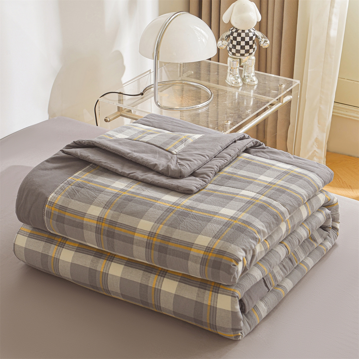 91家纺网 家纺一手货源 找家纺 鑫佰利 2026新款A类水洗棉新疆棉花夏被夏凉被空调被 简兮灰