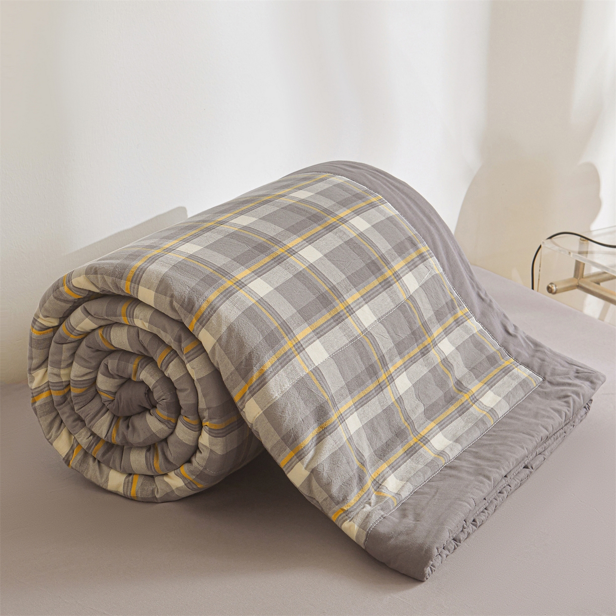 91家纺网 家纺一手货源 找家纺 鑫佰利 2026新款A类水洗棉新疆棉花夏被夏凉被空调被 简兮灰