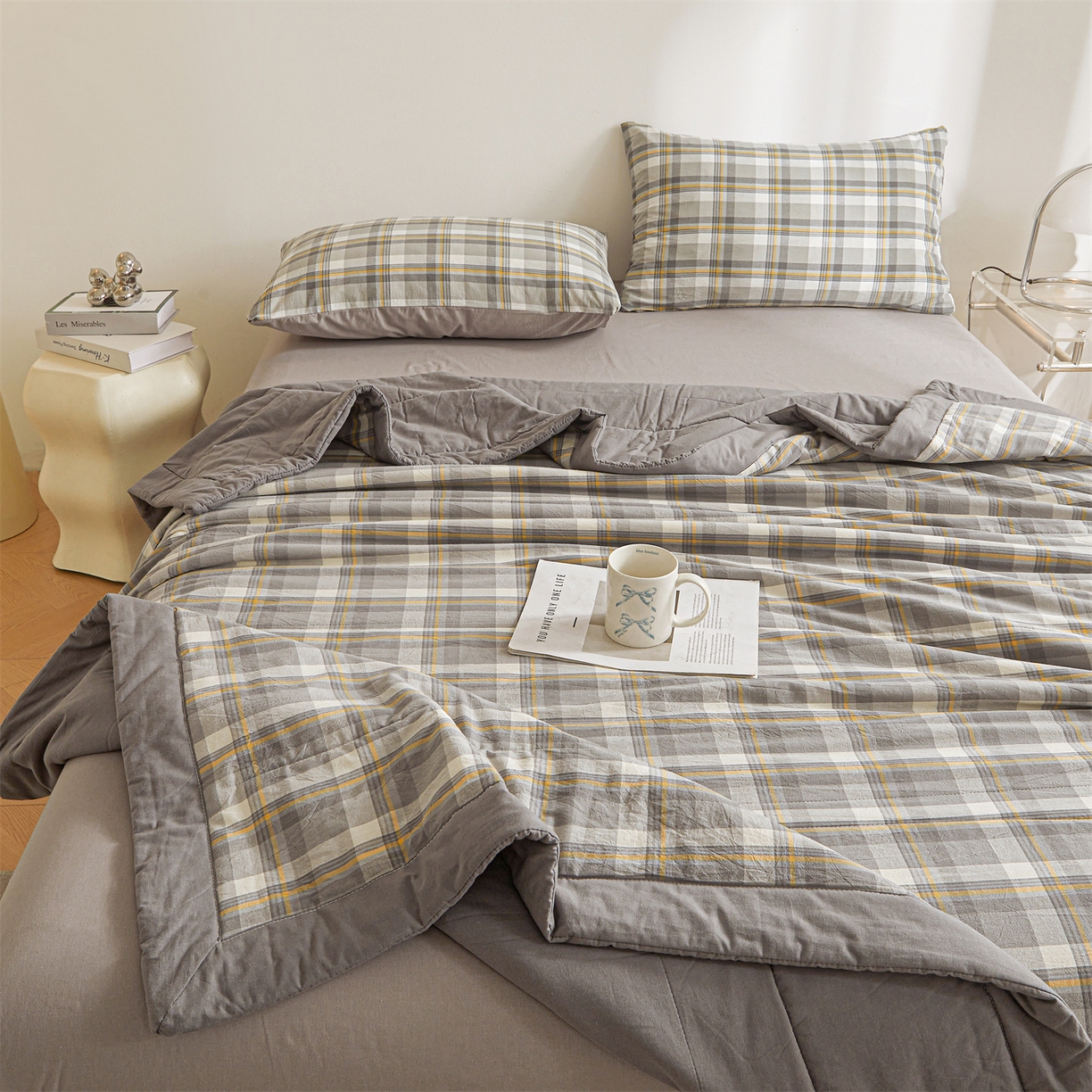 91家纺网 家纺一手货源 找家纺 鑫佰利 2026新款A类水洗棉新疆棉花夏被夏凉被空调被 简兮灰