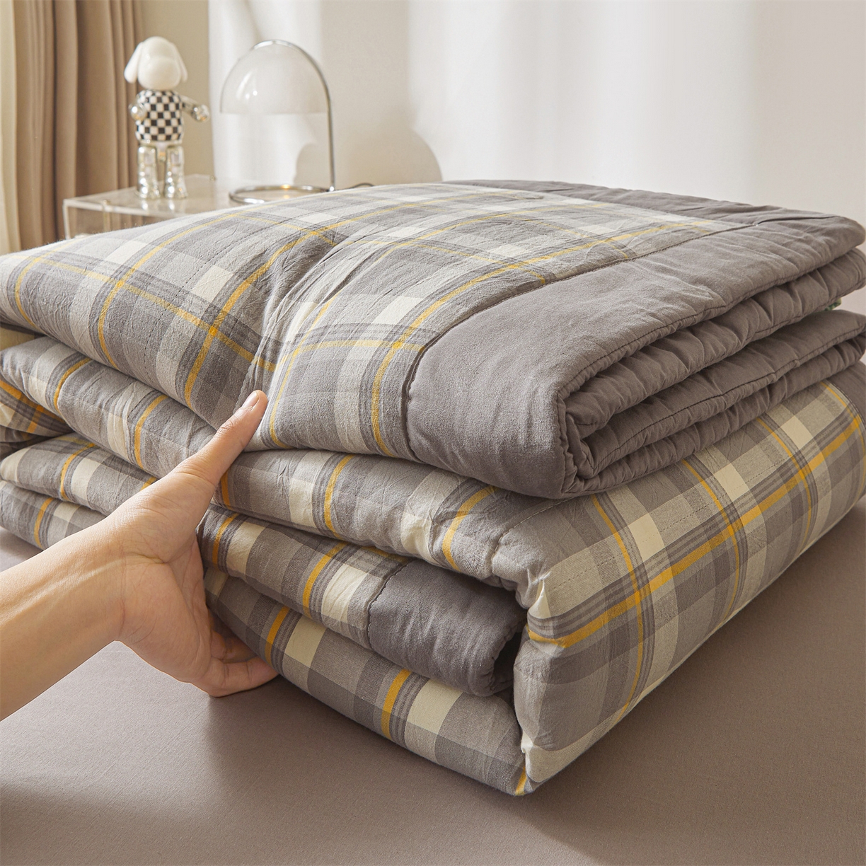 91家纺网 家纺一手货源 找家纺 鑫佰利 2026新款A类水洗棉新疆棉花夏被夏凉被空调被 简兮灰