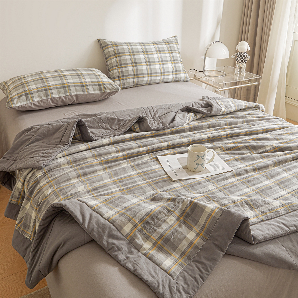 91家纺网 家纺一手货源 找家纺 鑫佰利 2026新款A类水洗棉新疆棉花夏被夏凉被空调被 简兮灰