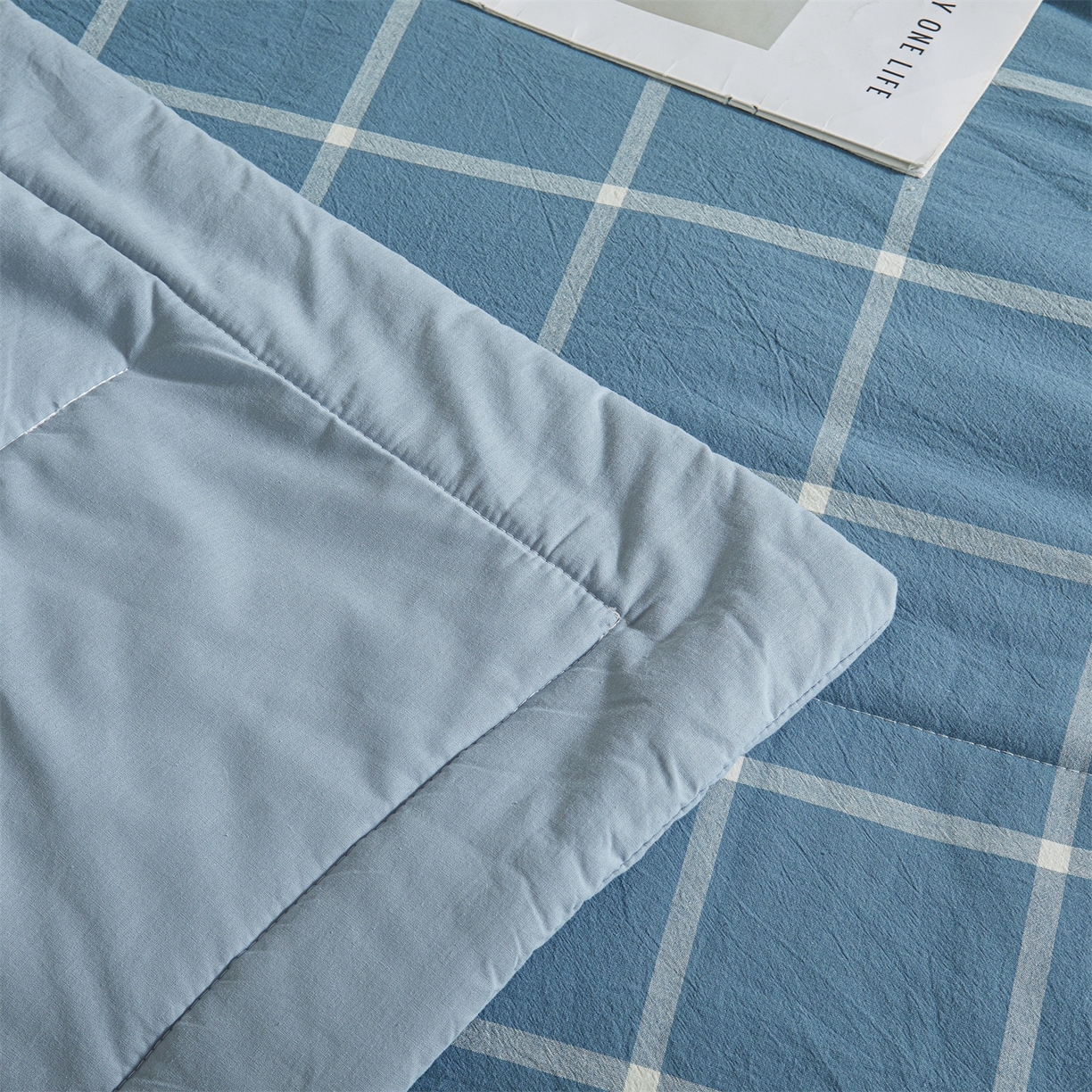 91家纺网 家纺一手货源 找家纺 鑫佰利 2026新款A类水洗棉新疆棉花夏被夏凉被空调被 海蓝大格