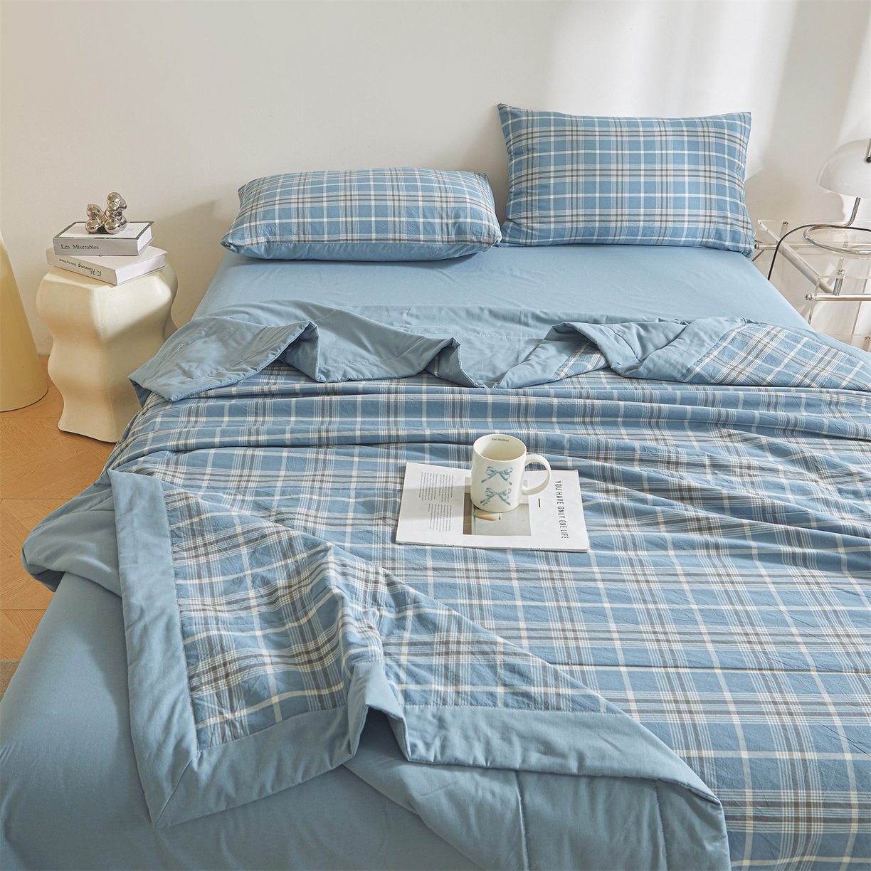 91家纺网 家纺一手货源 找家纺 鑫佰利 2026新款A类水洗棉新疆棉花夏被夏凉被空调被 海洋蓝