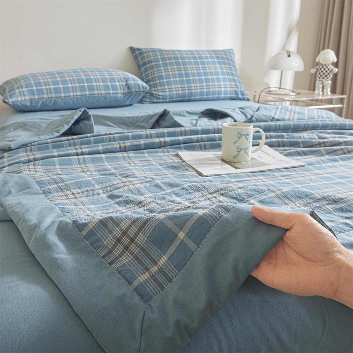 91家纺网 家纺一手货源 找家纺 鑫佰利 2026新款A类水洗棉新疆棉花夏被夏凉被空调被 海洋蓝