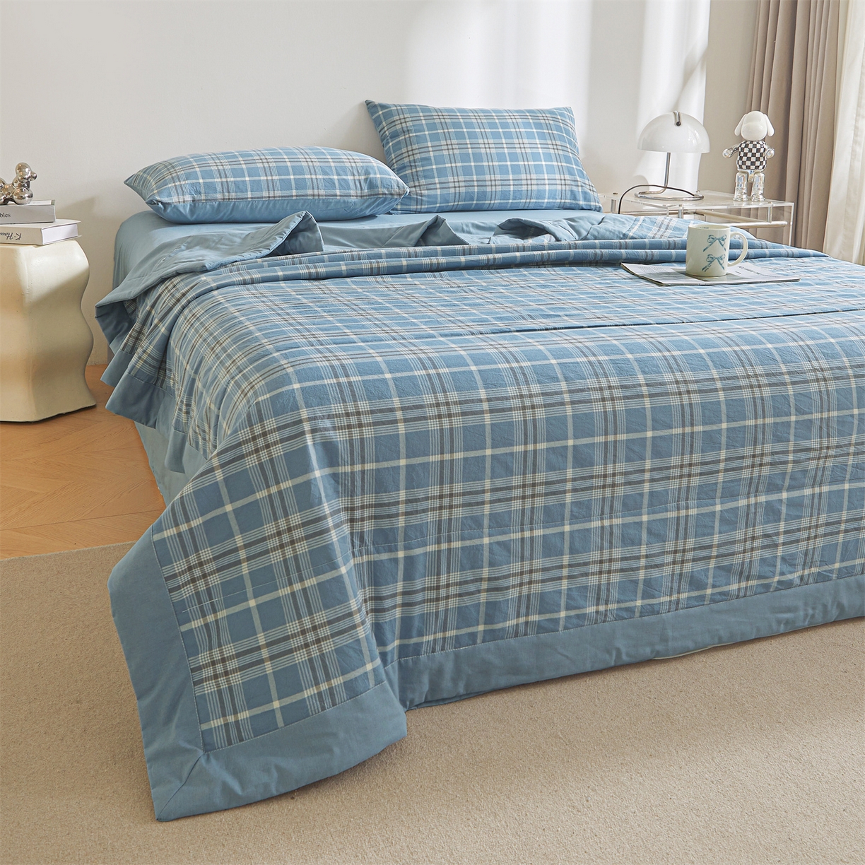 91家纺网 家纺一手货源 找家纺 鑫佰利 2026新款A类水洗棉新疆棉花夏被夏凉被空调被 海洋蓝