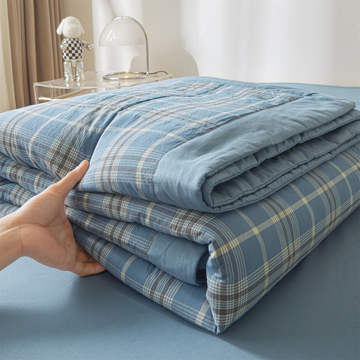 91家纺网 家纺一手货源 找家纺 鑫佰利 2026新款A类水洗棉新疆棉花夏被夏凉被空调被 海洋蓝